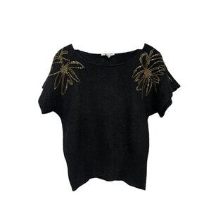 Vintage Axiom Women's Sweater Embroidered Lambswool Black Gold Size Medium